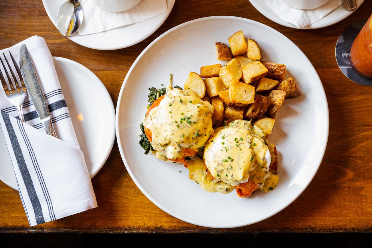Traditional Benedict with breakfast potatoes